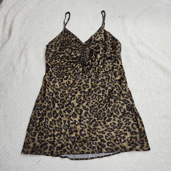 Zara‎ womens Leopard slip dress size M mini sleeveless V Neck Sexy Party 90's - Picture 2 of 9
